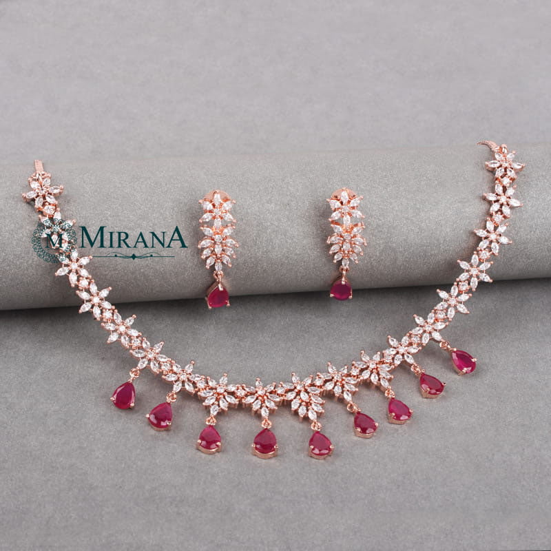 Naisha Ruby Colored Designer Necklace Set