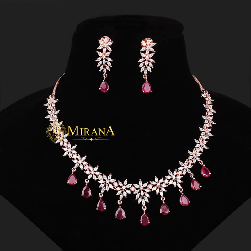 Naisha Ruby Colored Designer Necklace Set