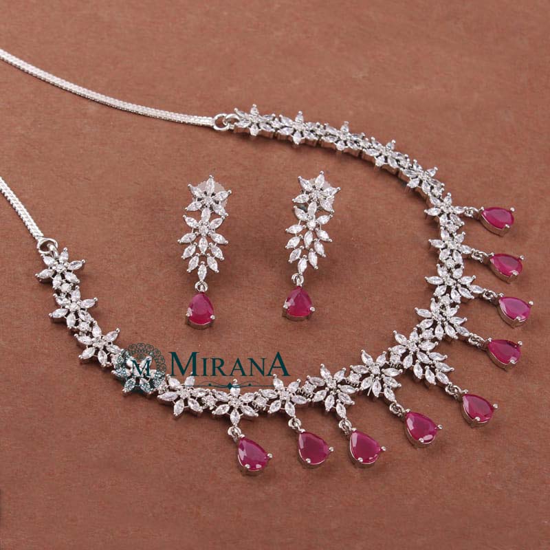 Naisha Ruby Colored Designer Necklace Set