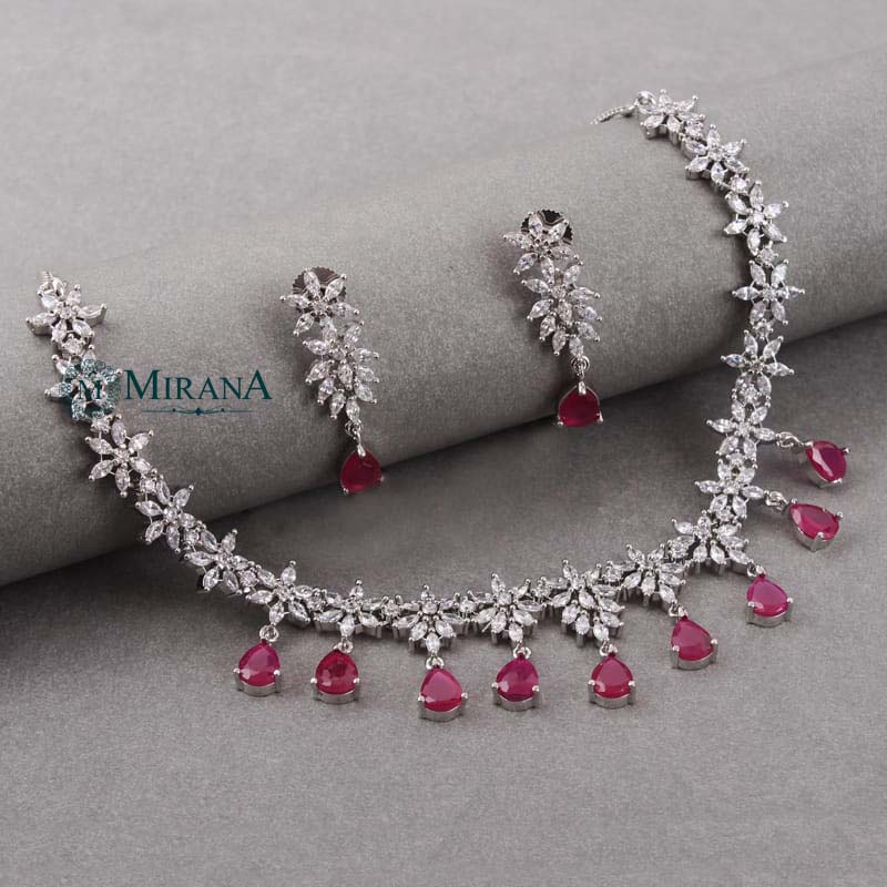 Naisha Ruby Colored Designer Necklace Set