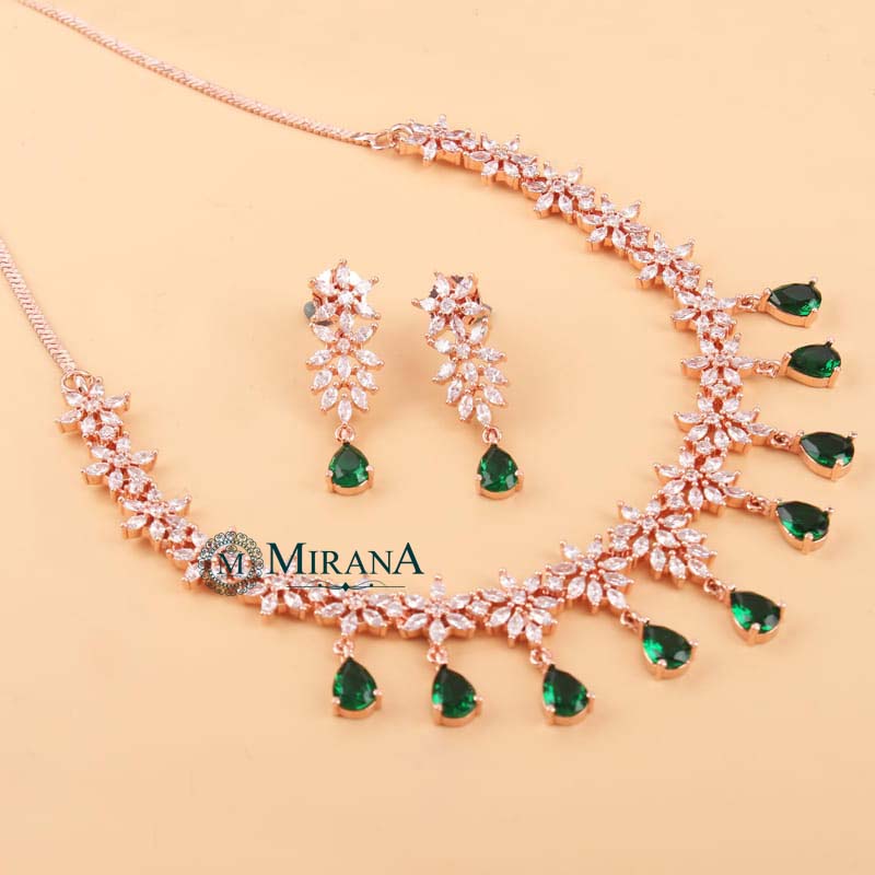 Naisha Green Colored Designer Necklace Set