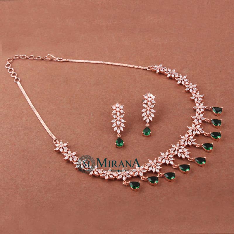 Naisha Green Colored Designer Necklace Set