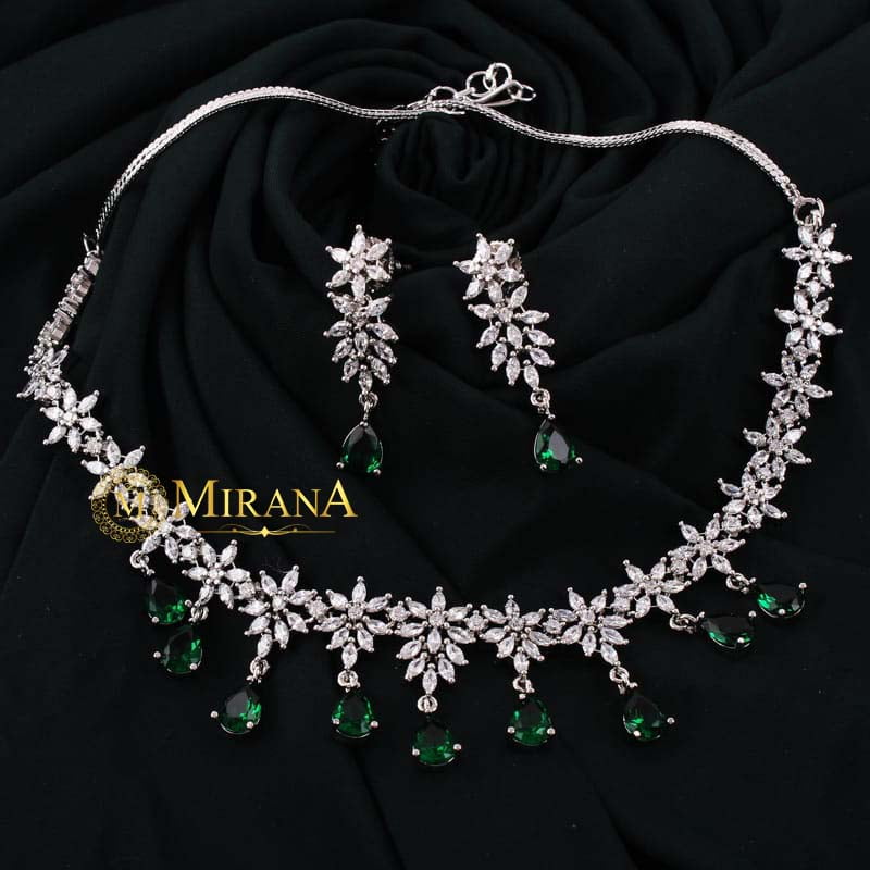 Naisha Green Colored Designer Necklace Set