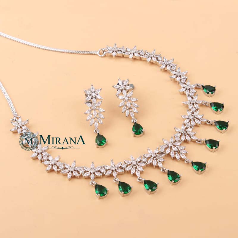 Naisha Green Colored Designer Necklace Set