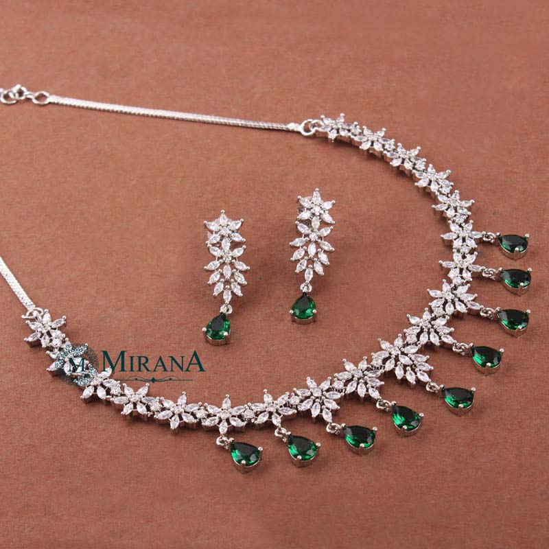 Naisha Green Colored Designer Necklace Set