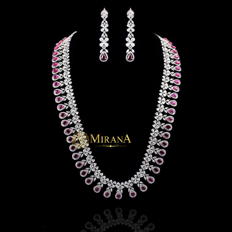 Evana Bridal Colored Designer Long Necklace Set