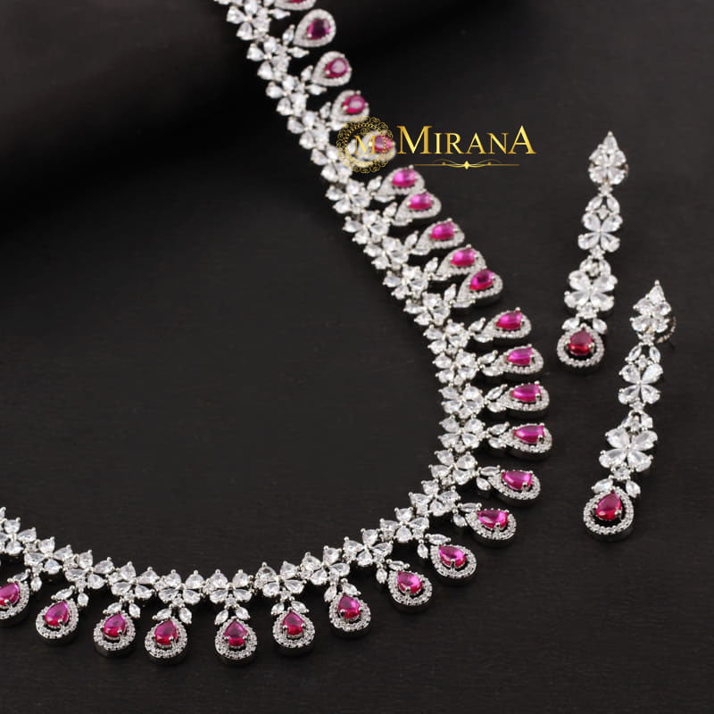 Evana Bridal Colored Designer Long Necklace Set