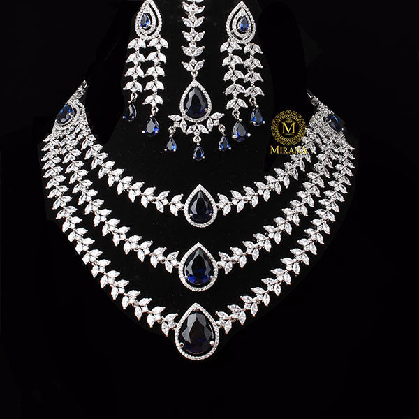 Diana Blue Coloured Triple Layered Designer Necklace Set