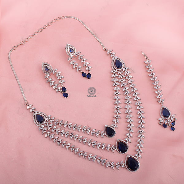 Diana Blue Coloured Triple Layered Designer Necklace Set