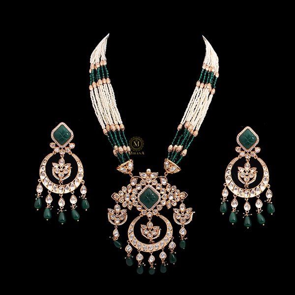 Lavaniya Emerald Polki Long Necklace Set