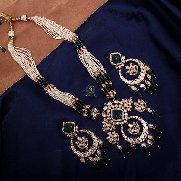 Lavaniya Emerald Polki Long Necklace Set