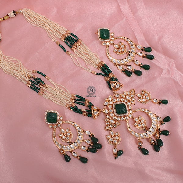 Lavaniya Emerald Polki Long Necklace Set