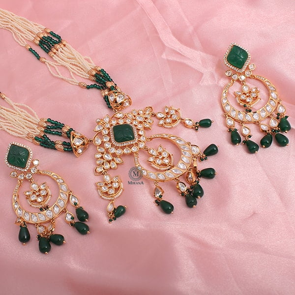Lavaniya Emerald Polki Long Necklace Set