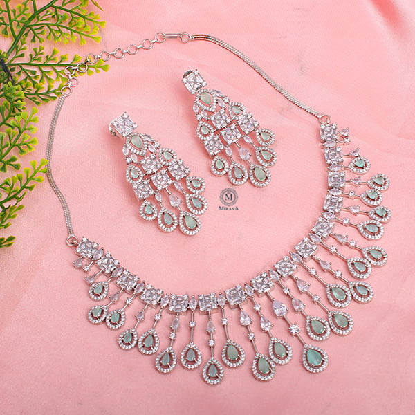 CZ Waterfall Pastel Green Coloured Necklace Set