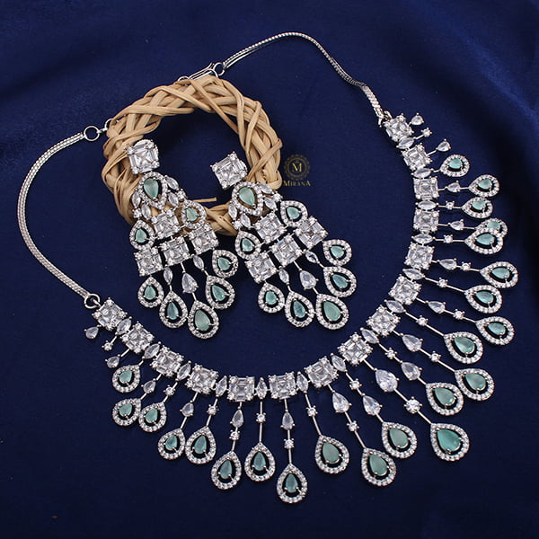 CZ Waterfall Pastel Green Coloured Necklace Set