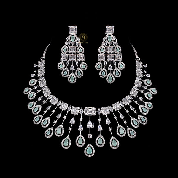 CZ Waterfall Pastel Green Coloured Necklace Set