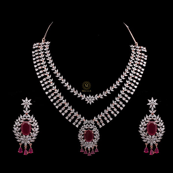 Ruby Set Design Dia Double Layered Ruby Designer Necklace Set