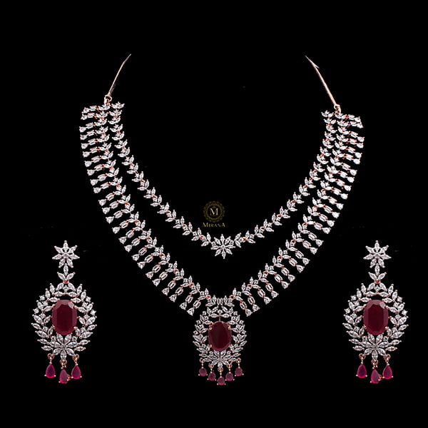 Dia Double Layered Ruby Designer Necklace Set