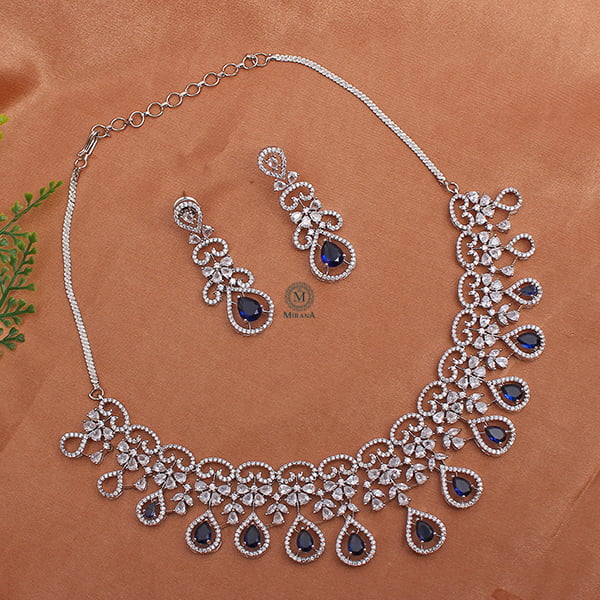 Martia Sapphire Blue CZ Designer Necklace Set
