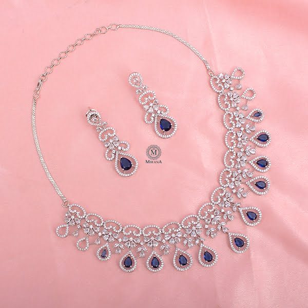 Martia Sapphire Blue CZ Designer Necklace Set
