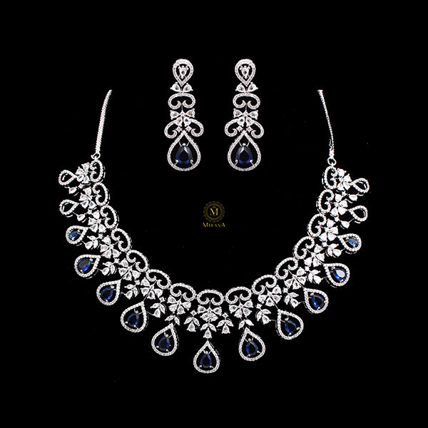 Martia Sapphire Blue CZ Designer Necklace Set