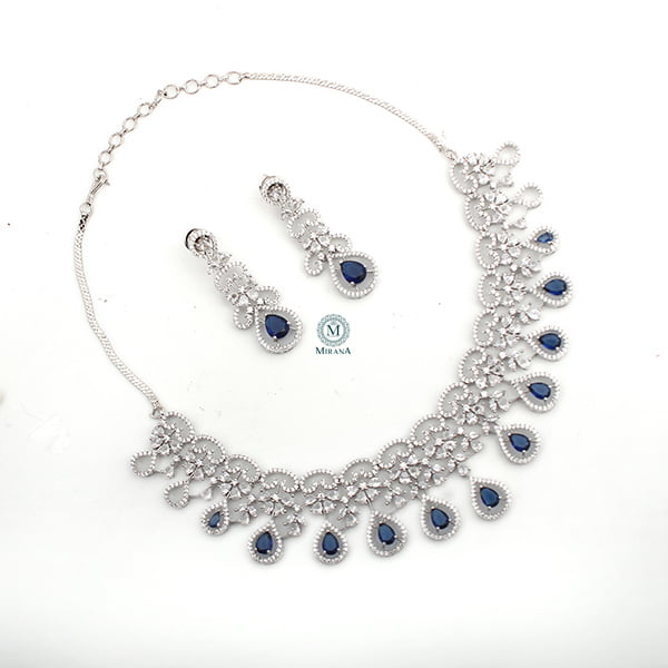 Martia Sapphire Blue CZ Designer Necklace Set