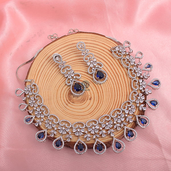 Martia Sapphire Blue CZ Designer Necklace Set