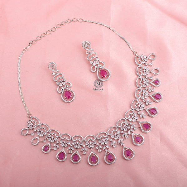 Martia Ruby CZ Designer Necklace Set