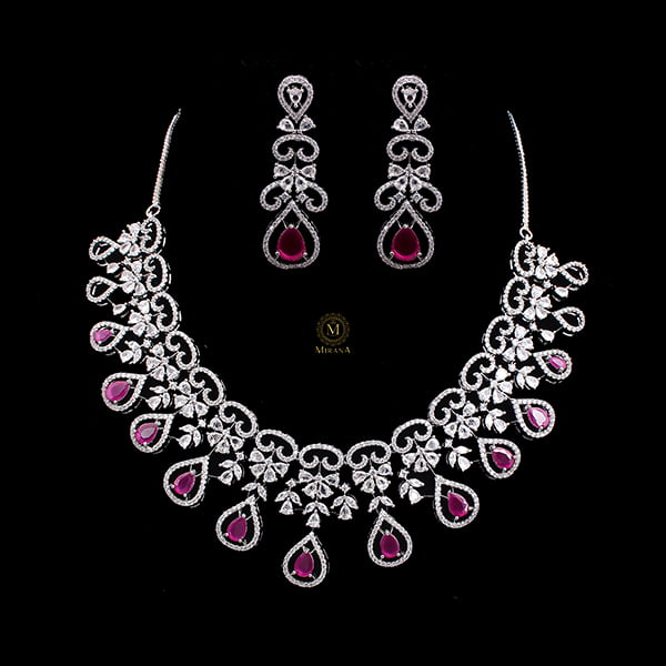 Martia Ruby CZ Designer Necklace Set