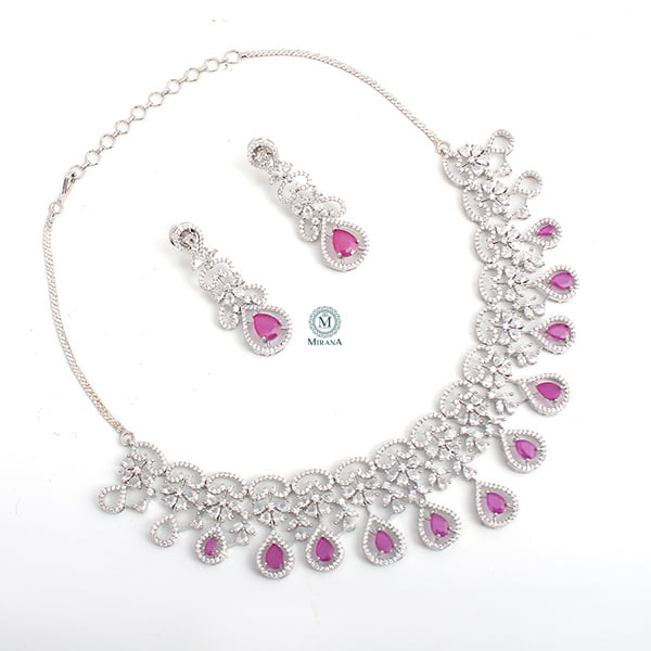 Martia Ruby CZ Designer Necklace Set