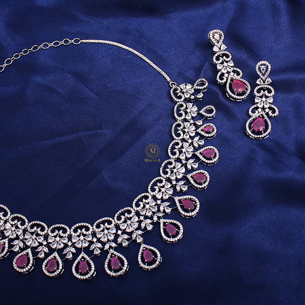 Martia Ruby CZ Designer Necklace Set