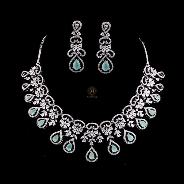 Martia Pastel Green CZ Designer Necklace Set