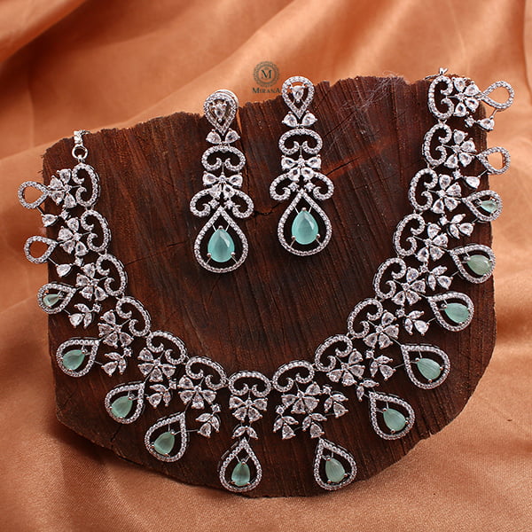 Martia Pastel Green CZ Designer Necklace Set