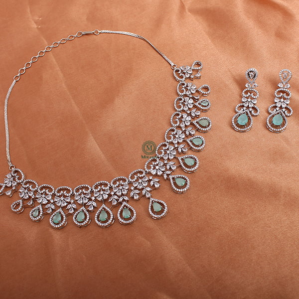 Martia Pastel Green CZ Designer Necklace Set