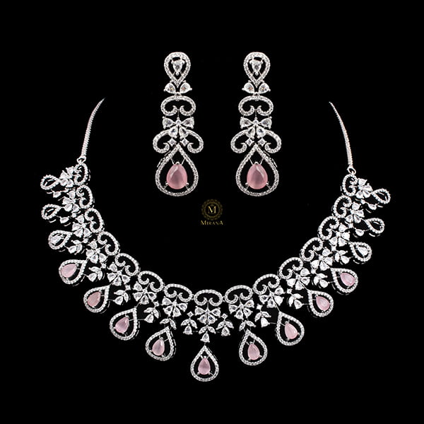 Martia Pastel Pink CZ Designer Necklace Set