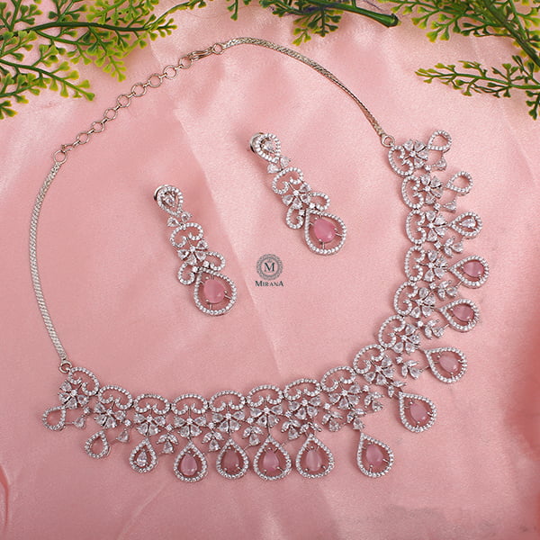 Martia Pastel Pink CZ Designer Necklace Set