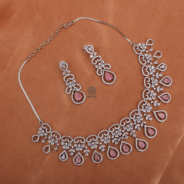 Martia Pastel Pink CZ Designer Necklace Set