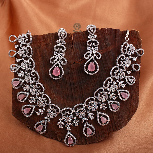 Martia Pastel Pink CZ Designer Necklace Set