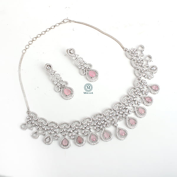 Martia Pastel Pink CZ Designer Necklace Set