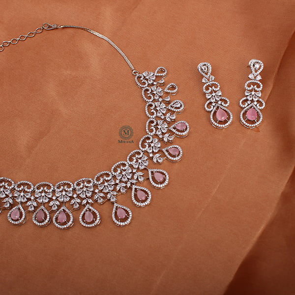 Martia Pastel Pink CZ Designer Necklace Set