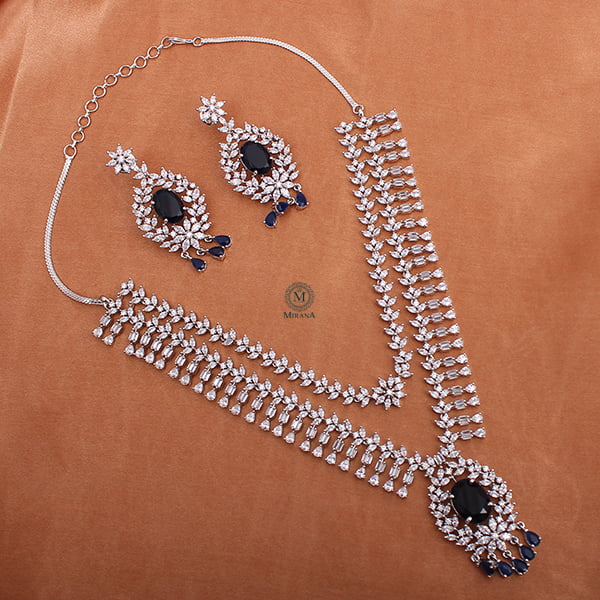 Dia Double Layered Sapphire Blue Designer Necklace Set