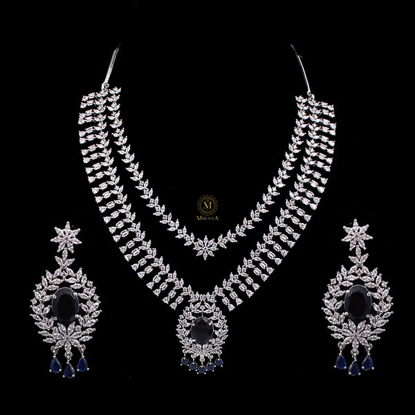 Dia Double Layered Sapphire Blue Designer Necklace Set