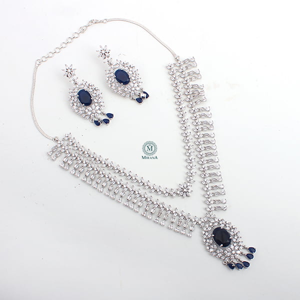 Dia Double Layered Sapphire Blue Designer Necklace Set