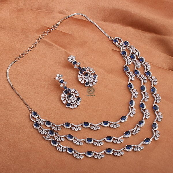 Serena Blue Triple Layered Necklace Set