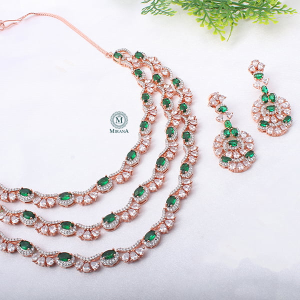 Serena Green Triple Layered Necklace Set