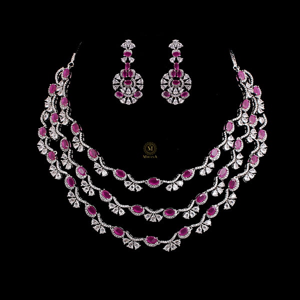 Serena Ruby Triple Layered Designer Necklace Set