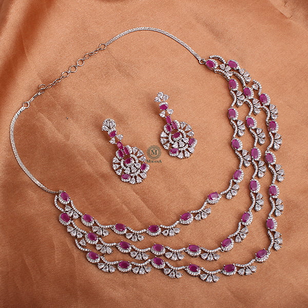 Serena Ruby Triple Layered Designer Necklace Set