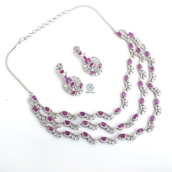 Serena Ruby Triple Layered Designer Necklace Set