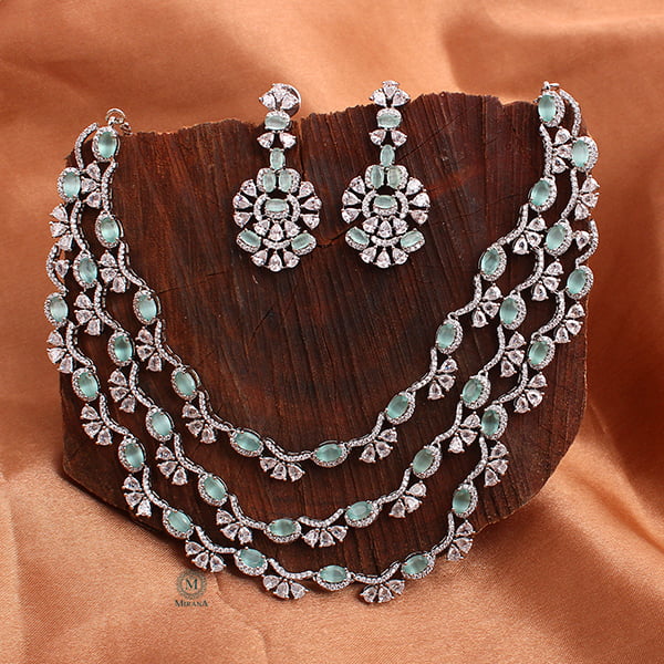 Serena Pastel Green Triple Layered Designer Necklace Set