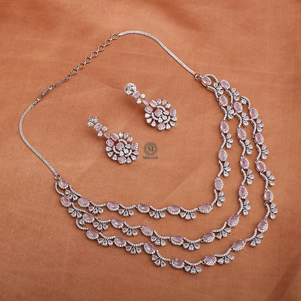 Serena Pastel Pink Triple Layered Necklace Set